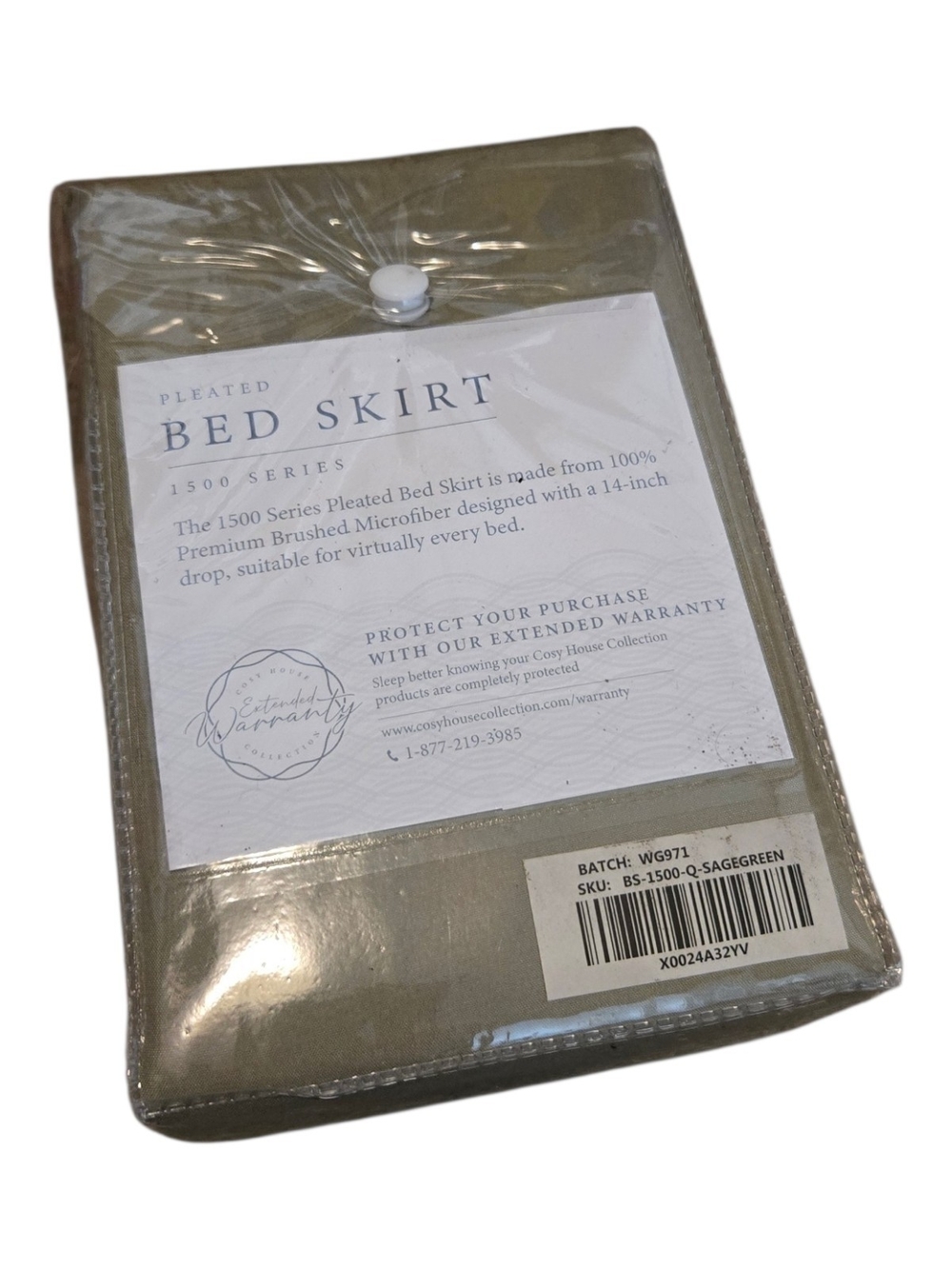 Cosy House Pleated Bed Skirt in Sage Green - 1500 Series - Queen